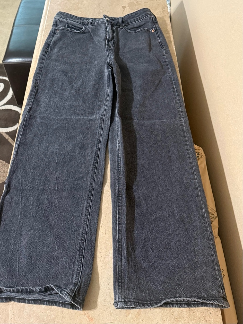 Women's Old Navy Extra High-Rise…Sky-Hi Wide Leg…Washed Black Jeans Size (10)